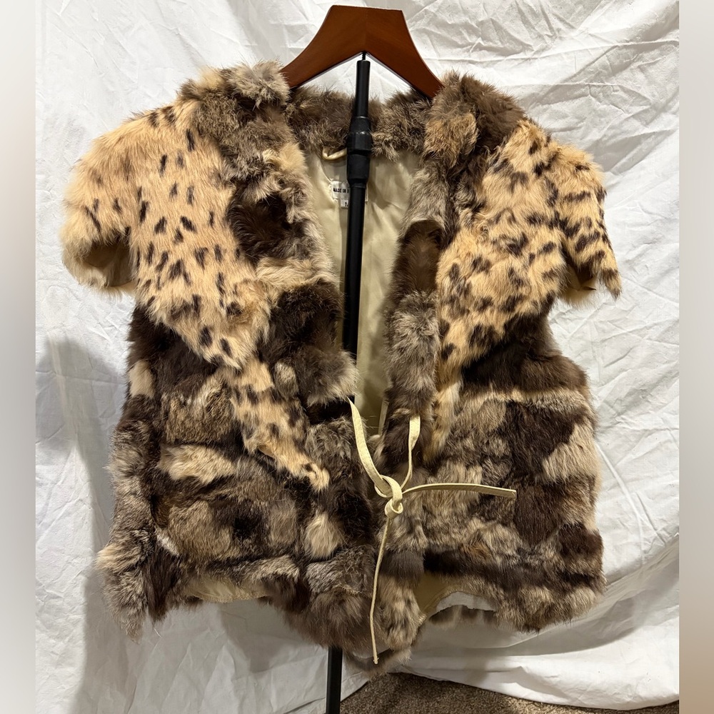 Women's Dyed Rabbit Fur Patchwork Leopard Print V… - image 1